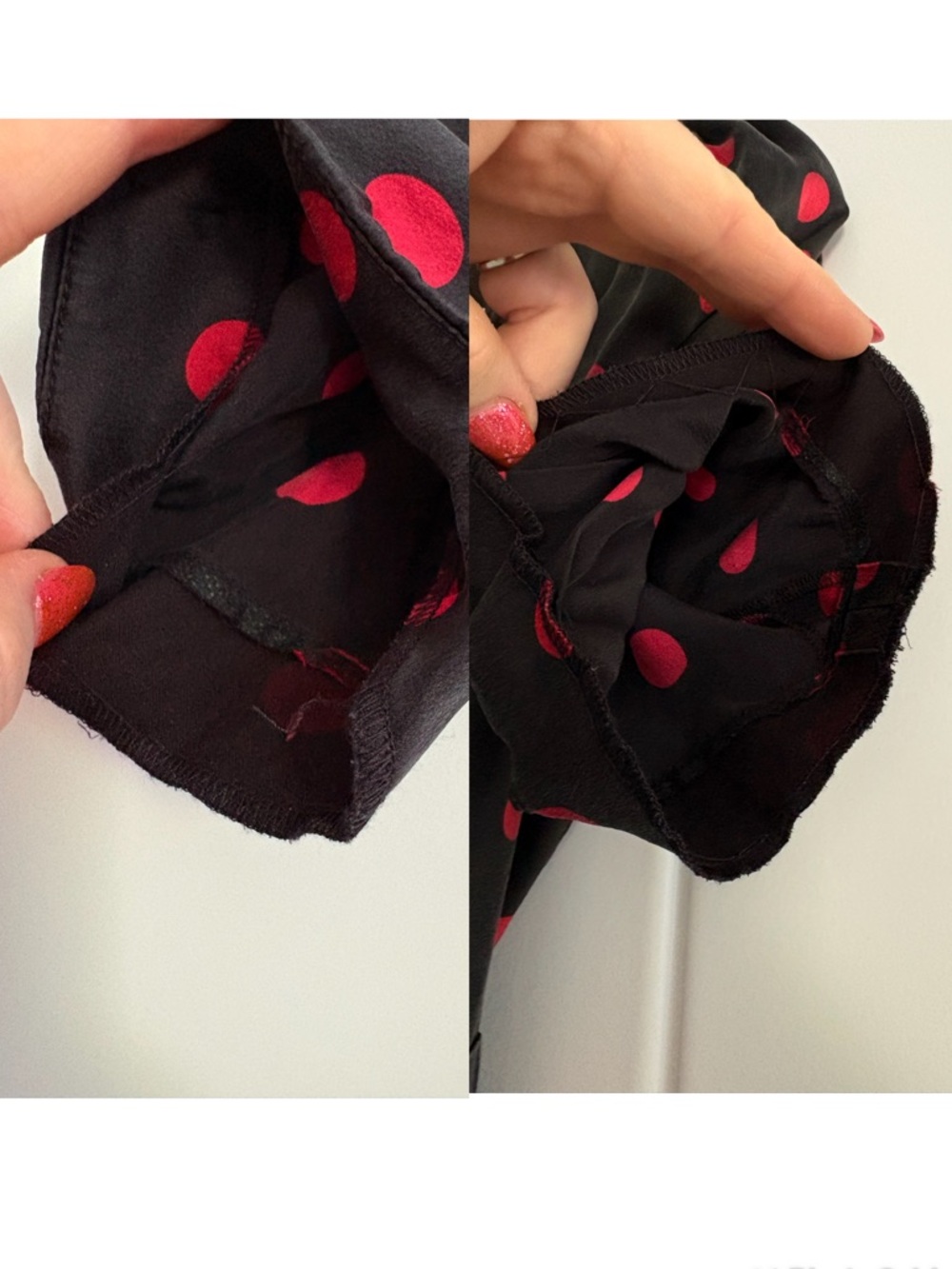 Vintage Betsey Johnson 100% Silk Black Red Polka Dot Puff Sleeve Dress - Picture 7 of 16